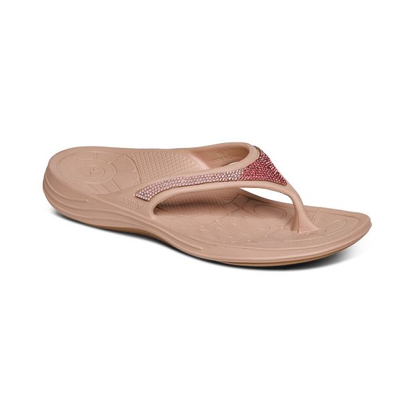 Aetrex Women's Fiji Orthotic Flip Flops Pink Sandals UK 0092-743